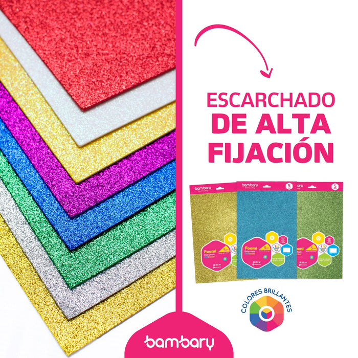 Foami escarchado I multicolor de 5 unidades